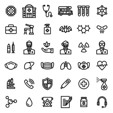 Hastane & Corona virüs simgesi seti. Düzenlenebilir felç. 4848 Piksel Mükemmel