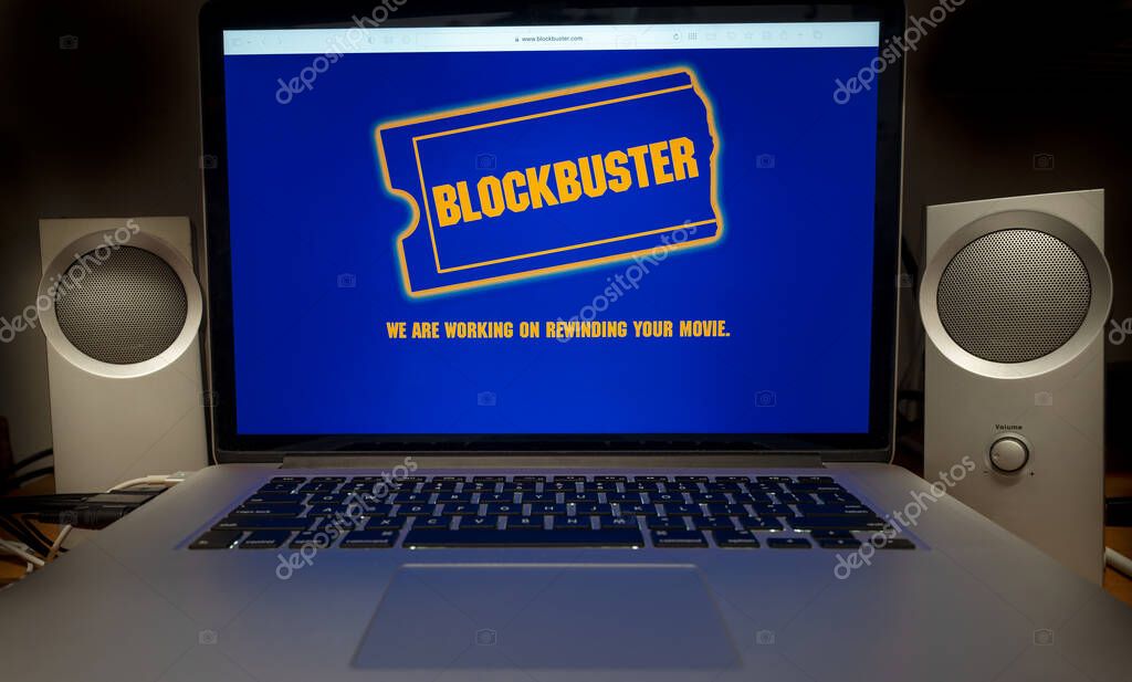 Blockbuster to start online service. blockbuster website on laptop