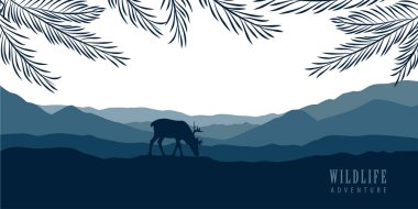 wildlife deer in forest with mountain view blue nature landscape vector illustration EPS10 clipart