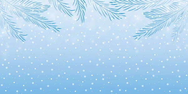 Kerstmis Winter Achtergrond Landschap Sparren Takken Grens Met Sneeuwval Vector — Stockvector