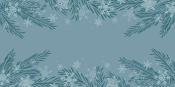 Vánoce Zima Pozadí Krajina Jedle Větve Hranice Sněžení Vektor Ilustrace — Stockový vektor