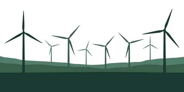 Moinhos Vento Verdes Silhueta Energia Eólica Conceito Vetor Ilustração Eps10 — Vetor de Stock