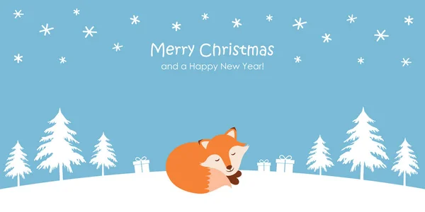 Χριστούγεννα Ευχετήρια Κάρτα Αλεπού Χιονισμένο Τοπίο Χειμώνα Διάνυσμα Εικονογράφηση Eps10 — Διανυσματικό Αρχείο