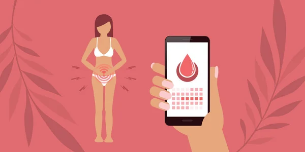 Girl Menstrual Pains Female Body Menstruation Hygiene Calendar Vector Illustration — Stockvektor