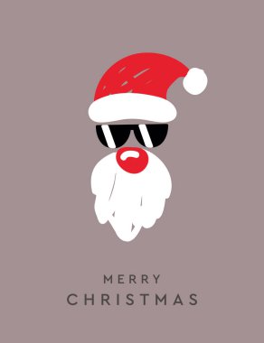 Kırmızı burunlu Noel Baba beyaz arkaplan vektör illüstrasyonuna tebrik kartı çiziyor.