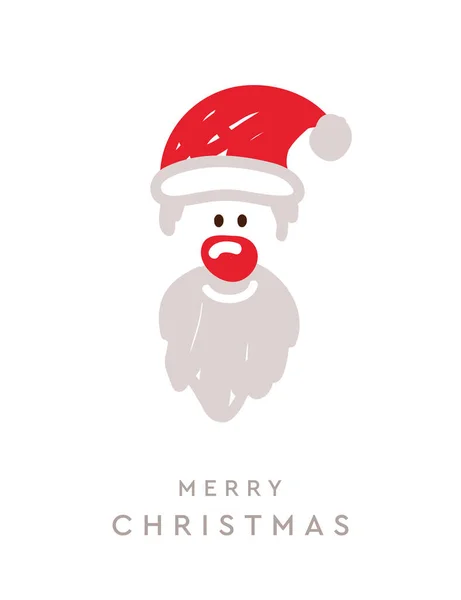Santa Red Nose Drawing Christmas Greeting Card White Background Vector — Stock Vector