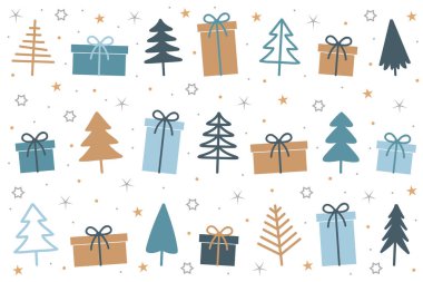 Beyaz vektör illüstrasyonu EPS10 üzerinde noel ağacı ve hediye sembolleri