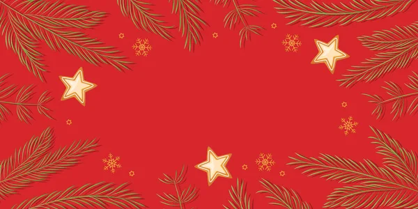 Різдвяний Фон Ялинковими Гілками Зірками Пряників Векторні Ілюстрації Eps10 — стоковий вектор