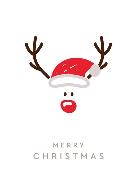 Reindeer Red Nose Christmas Greeting Card White Background Vector Illustration — Stock Vector