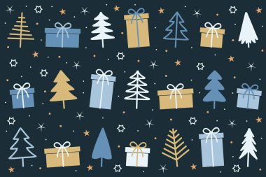 Beyaz vektör illüstrasyonu EPS10 üzerinde noel ağacı ve hediye sembolleri