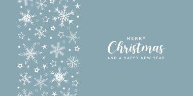 Beyaz kar tanesi sınır vektörü illüstrasyonlu Noel tebrik kartı EPS10