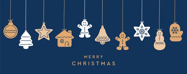Merry Christmas Card White Hanging Decoration Vector Illustration Eps10 — Image vectorielle