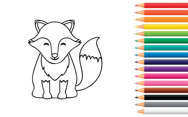 Cute Fox Coloring Book Colorful Pencils Vector Illustration Eps10 — Stock Vector