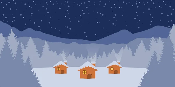 Natal Cartão Saudação Com Pequena Casa Neve Inverno Paisagem Vetor —  Vetores de Stock
