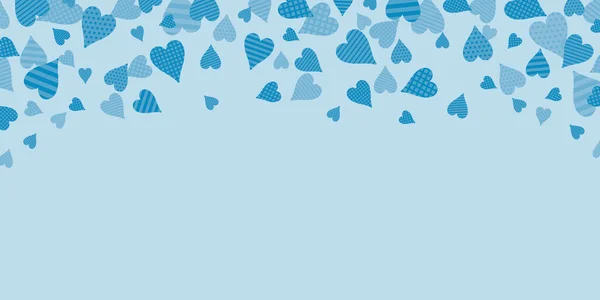 Blaues Muster Herz Konfetti Rand Auf Weißem Hintergrund Vektor Illustration — Stockvektor