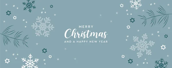 Joyeux Noël Carte Vœux Avec Branches Sapin Flocon Neige Étoile — Image vectorielle