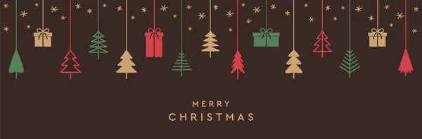 Hängender Weihnachtsbaum Und Geschenkdekoration Grußkarte Vektor Illustration Eps10 — Stockvektor
