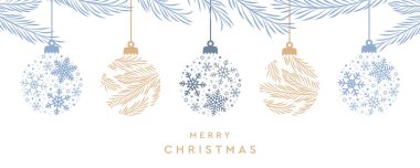 Asılı top süsleme vektör illüstrasyonlu mutlu noel kartları EPS10