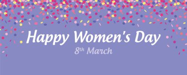 Beyaz arkaplan vektör illüstrasyonu EPS10 üzerine konfeti yağmurlu mutlu kadınlar günü afişi