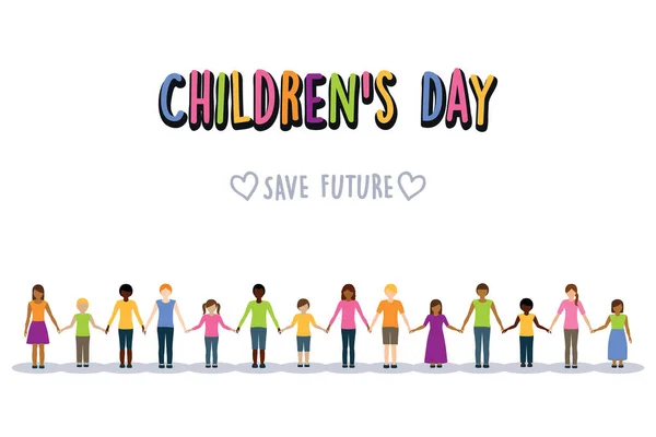 Dia Das Crianças Salvar Futuro Conceito Infância Crianças Grupo Vetor — Vetor de Stock
