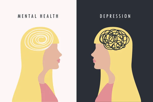 Mental Health Depression Concept Happy Sad Woman Vector Illustration Eps10 — Stock Vector