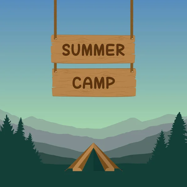 Aventura Camping Tienda Campaña Salvaje Bosque Ilustración Vectores Paisajes Montaña — Vector de stock