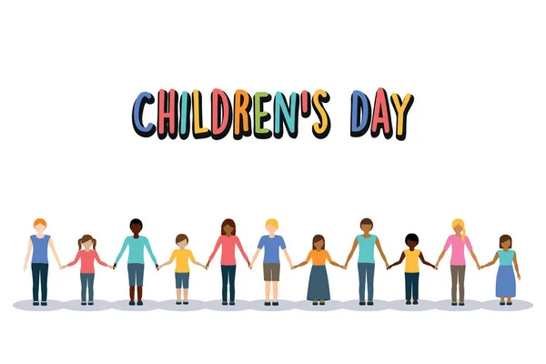 Dia Das Crianças Salvar Futuro Conceito Infância Crianças Grupo Vetor — Vetor de Stock