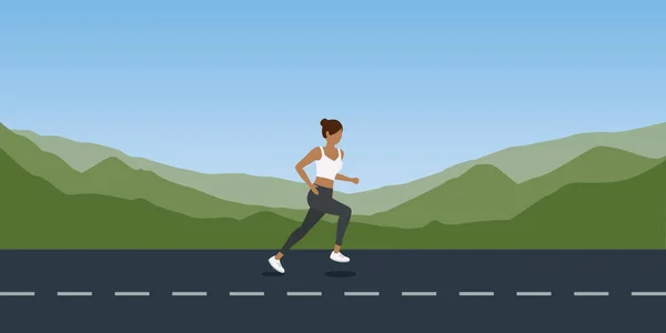 Τρέξιμο Κορίτσι Στο Ορεινό Τοπίο Υπαίθρια Σπορ Διάνυσμα Εικονογράφηση Eps10 — Διανυσματικό Αρχείο