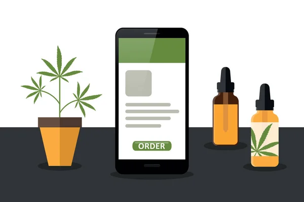 Cannabis Comprare Online Internet Smartphone Isolato Sfondo Bianco Illustrazione Vettoriale — Vettoriale Stock