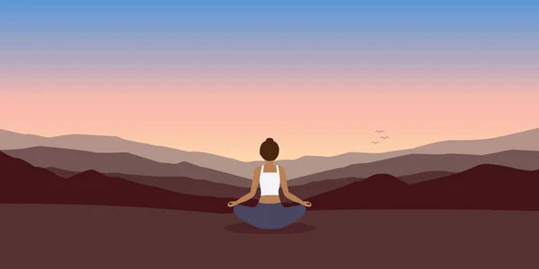 Yoga Mädchen Auf Berglandschaft Outdoor Sport Vektor Illustration Eps10 — Stockvektor