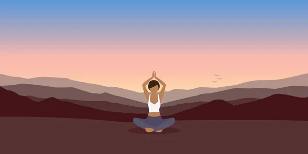 Yogacı Kız Dağ Manzarası Dış Mekan Spor Temsilcisi Eps10 — Stok Vektör