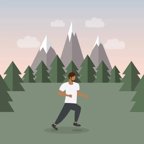 Τρέξιμο Σπορ Άνθρωπος Στο Πράσινο Τοπίο Βουνό Διάνυσμα Εικονογράφηση Eps10 — Διανυσματικό Αρχείο