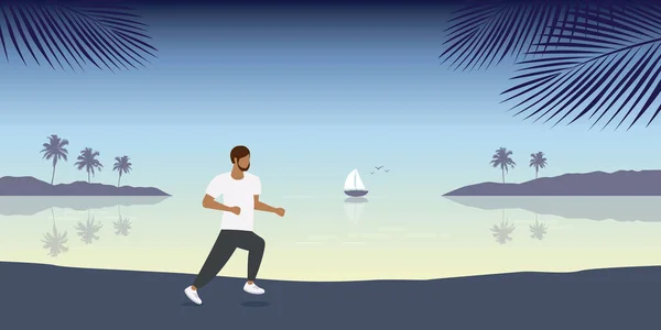 Jogging Homme Sur Paysage Été Par Mer Illustration Vectorielle Conception — Image vectorielle