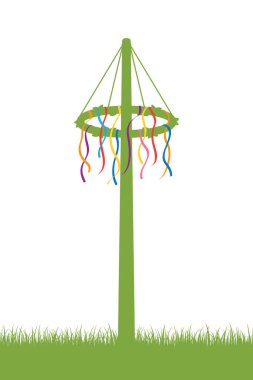 maypole with colorful ribbons on green meadow vector illustration EPS10 clipart