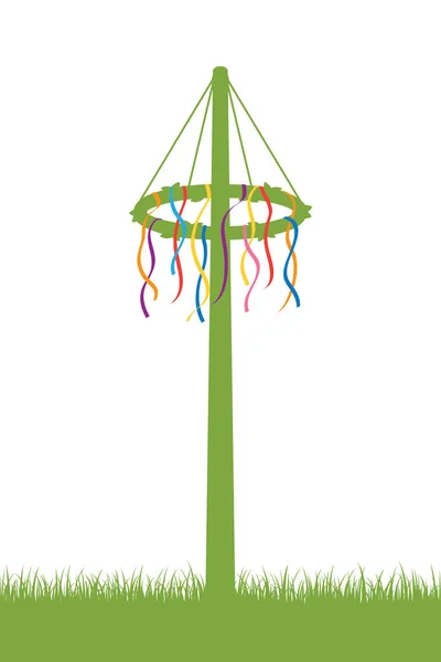 Maypole Con Nastri Colorati Prato Verde Illustrazione Vettoriale Eps10 — Vettoriale Stock