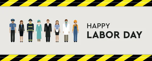 Happy Labor Day May Worker Different Professional Groups Vector Illustration — Stock Vector