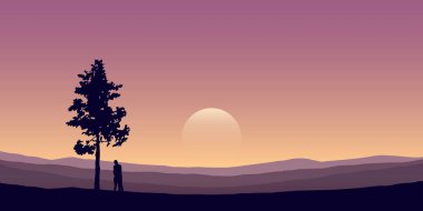 EPS10 güneş vektörü illüstrasyonunda, bir ağacın altında birbirine aşık bir çift.