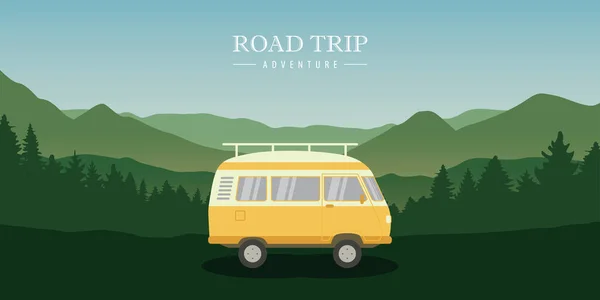 Road Trip Camping Adventure Wild Camper Van Vector Ilustracja Eps10 — Wektor stockowy