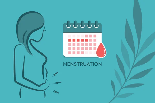 Girl Menstrual Pains Female Body Menstruation Hygiene Calendar Vector Illustration — Stockvektor