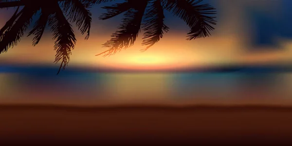 带有热带日落背景和棕榈叶图的豪华假日设计 — 图库矢量图片