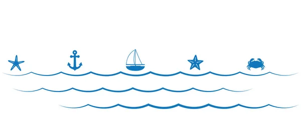 Summer Holiday Marine Design Banner Sea Boat Shell Starfish Ancher — Vetor de Stock