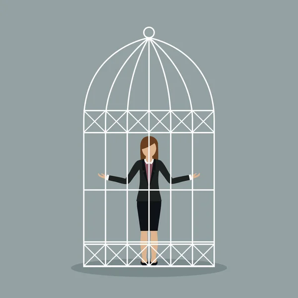 Depressed Business Woman Stand Cage Vector Illustration Eps10 — Stock Vector