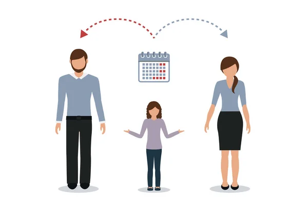 Patchwork Family Time Management Concept Child Care Divorced Parents Vector — Stock Vector