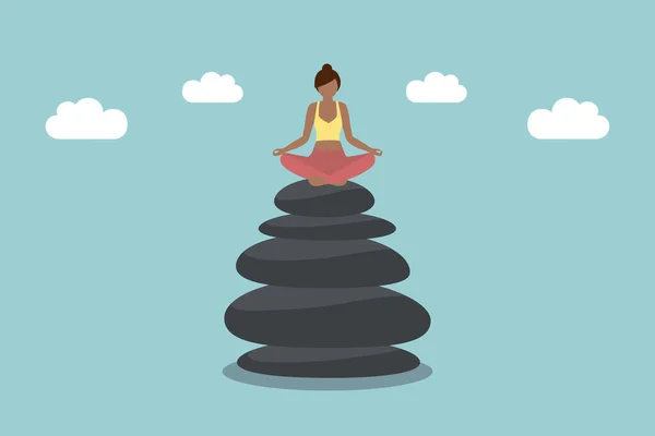 Meditating Woman Sitting Stack Zen Stones Work Life Balance Concept — Stock Vector
