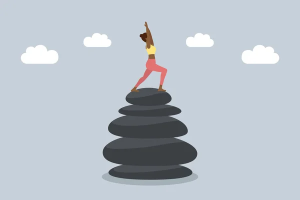 Yoga Meisje Een Stapel Zen Stenen Balans Concept Vector Illustratie — Stockvector