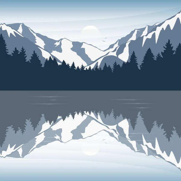 雪に覆われた山と森自然風景ベクトル図の Eps10 の冒険します — ストックベクタ