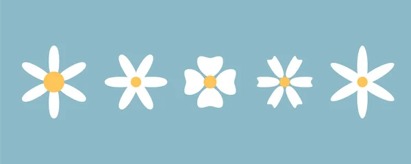 Zestaw Białych Kwiatów Prosty Wiosenna Ikona Kolekcja Wektor Ilustracja Eps10 — Wektor stockowy