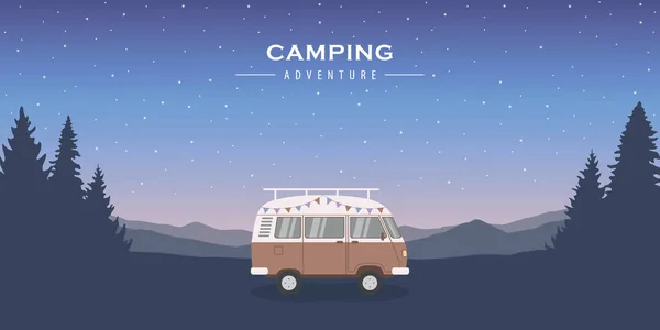 Wanderlust Camping Dobrodružství Divočině Karavan Van Vektorové Ilustrace Eps10 — Stockový vektor