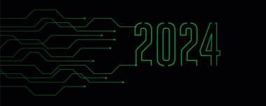 yeşil teknoloji afişi 2024 devre kartı elektronik dijital vektör illüstrasyonu EPS10