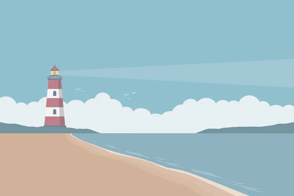 Reise Marine Design Leuchtturm Meer Meereslandschaft Vektor Illustration Eps10 — Stockvektor